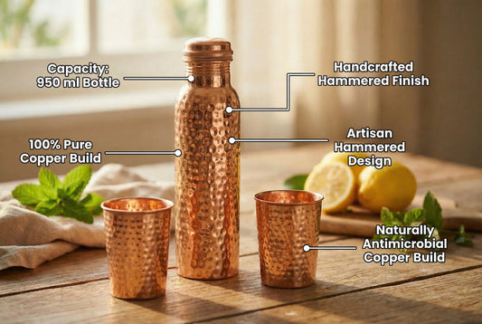 Artisan Copper Hydration Set – Bottle & 2 Tumblers
