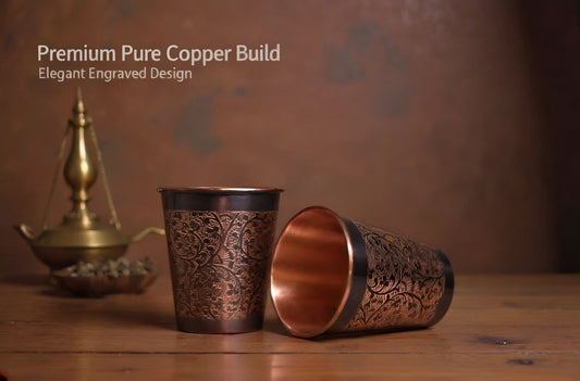 Pure Copper Tumblers – Set of 2 Engraved Drinking Cups