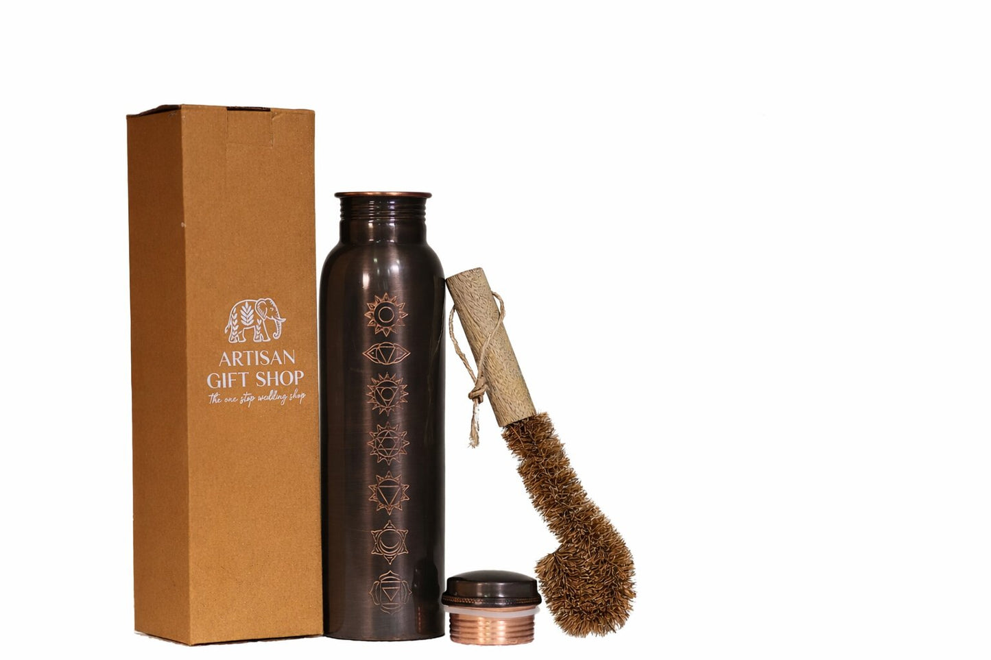 Handcrafted Ayurvedic Copper Water Bottle | 7 Chakra Engraved Pure Copper Water Bottle – Yoga & Wellness Drinkware