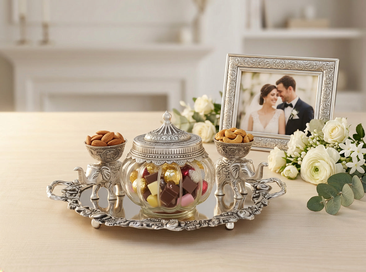 Luxury Silver Gift Tray Set for Wedding & Housewarming Gifts