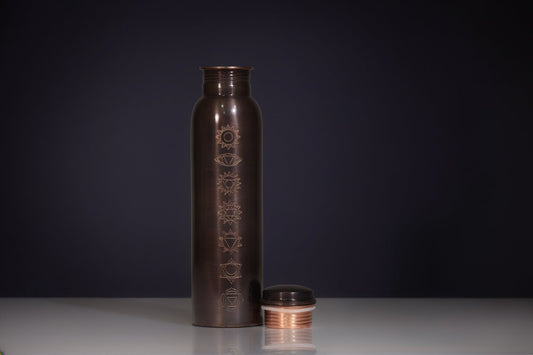 Handcrafted Ayurvedic Copper Water Bottle | 7 Chakra Engraved Pure Copper Water Bottle – Yoga & Wellness Drinkware