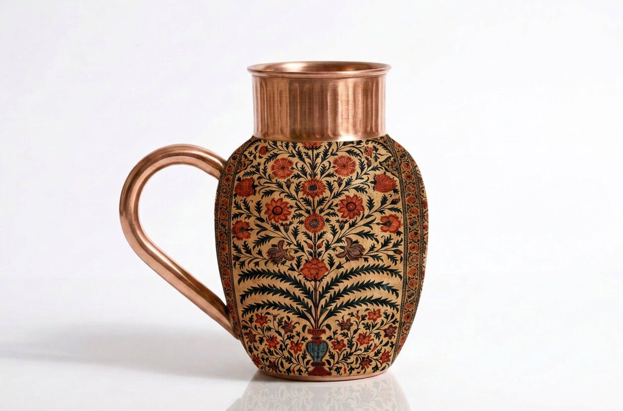 Copper Jug & Glass Set | Mughal Floral Tree | Ayurvedic Drinkware