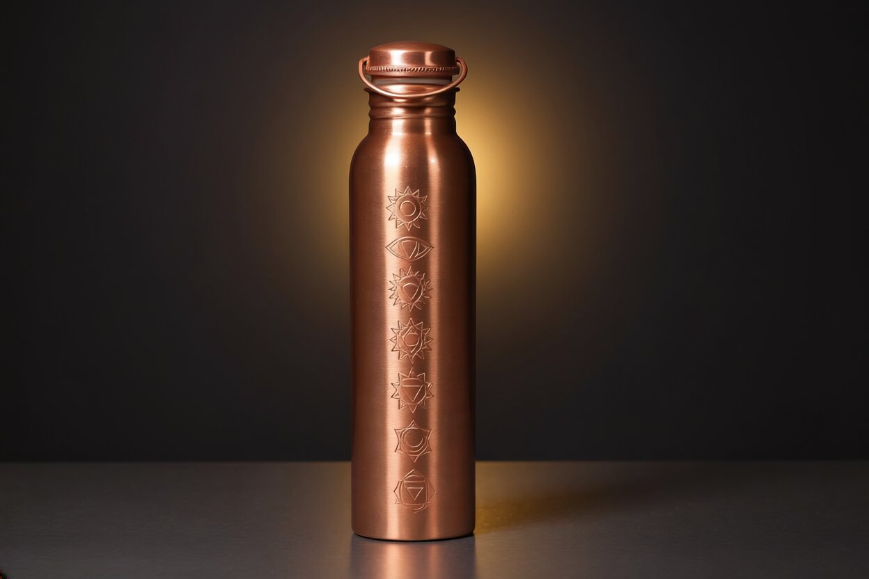 100% Pure Copper Water Bottle Gift Set – Smooth Finish | Ayurvedic Hydration with Cleaning Brush
