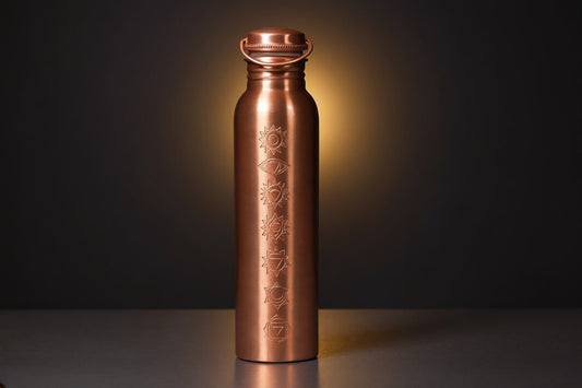 100% Pure Copper Water Bottle Gift Set – Smooth Finish | Ayurvedic Hydration with Cleaning Brush