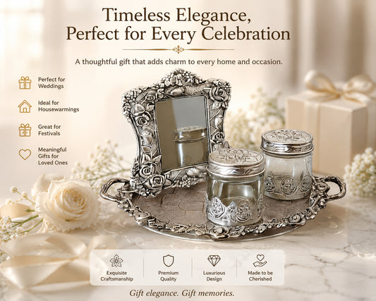 Luxury Silver Gift Tray Set for Wedding & Housewarming Gifts