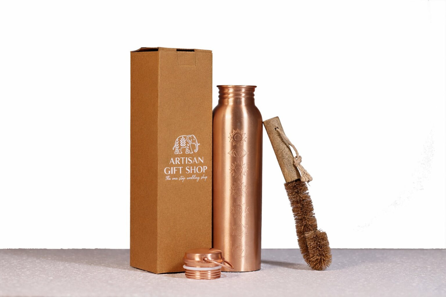 100% Pure Copper Water Bottle Gift Set – Smooth Finish | Ayurvedic Hydration with Cleaning Brush