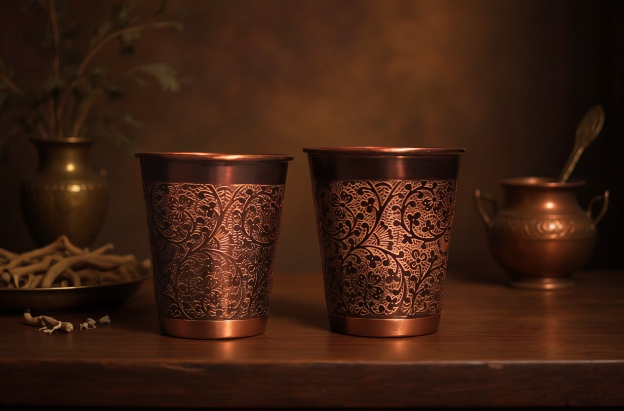 Pure Copper Tumblers – Set of 2 Engraved Drinking Cups