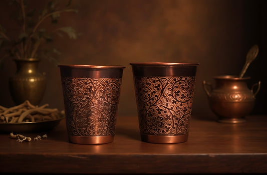 Pure Copper Tumblers – Set of 2 Engraved Drinking Cups