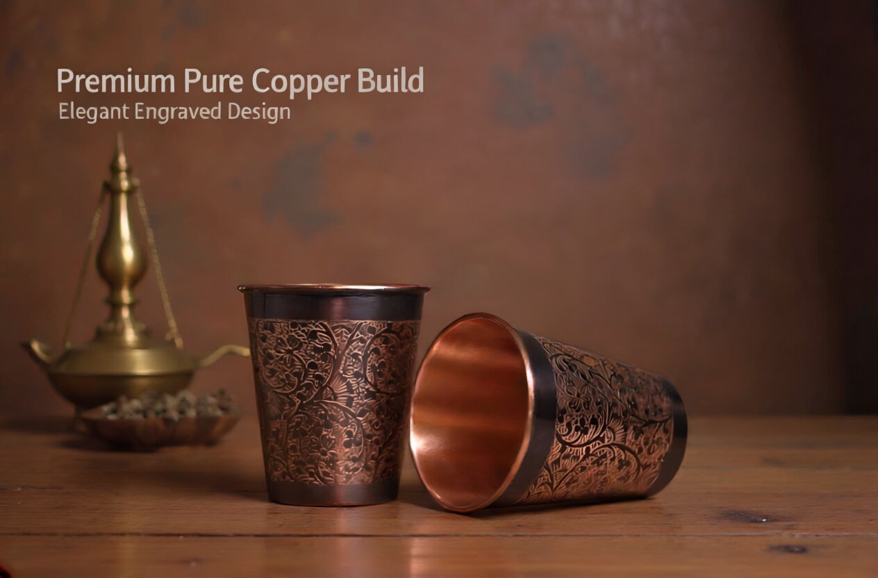 Pure Copper Tumblers – Set of 2 Engraved Drinking Cups