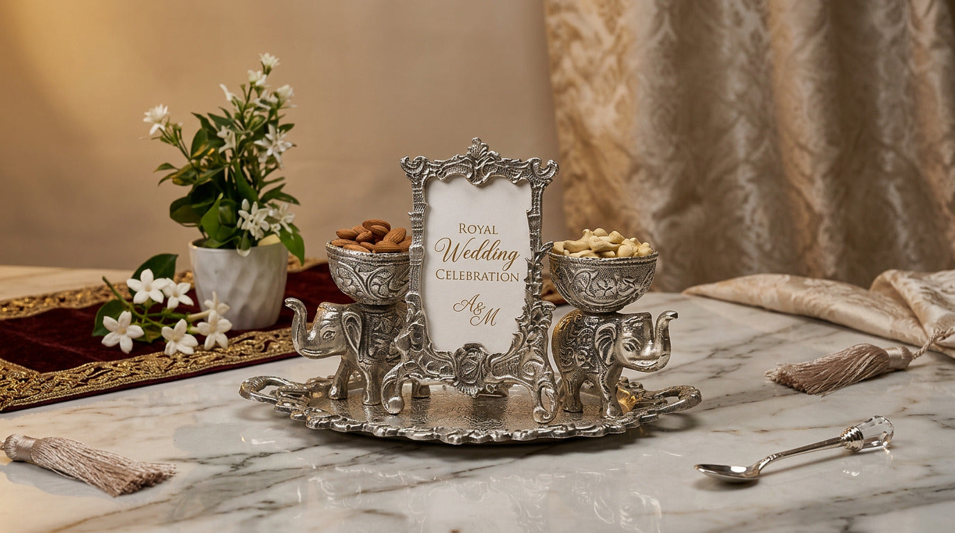 Luxury Silver Gift Tray Set for Wedding & Housewarming Gifts